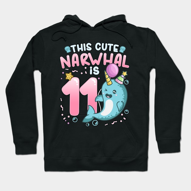 11th Birthday Narwhal Hoodie by CreativeGiftShop